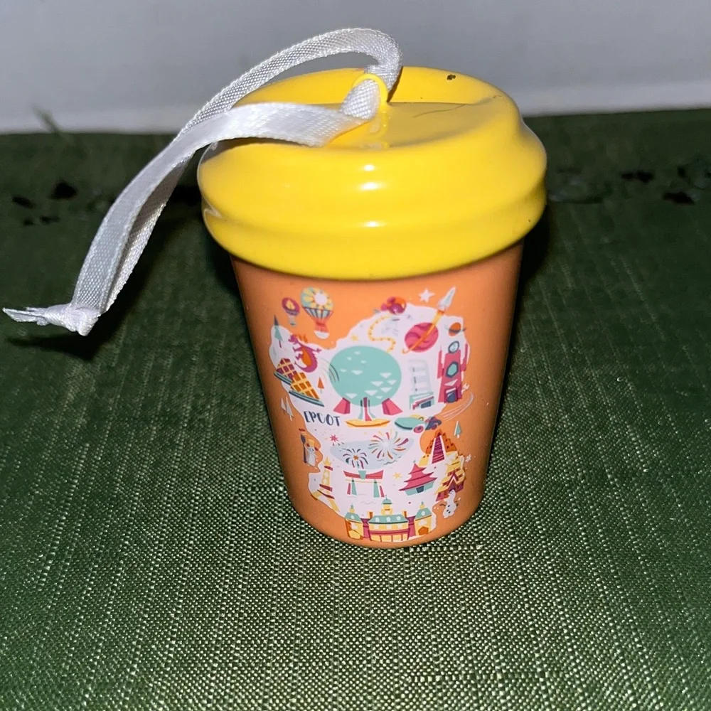 Starbucks Yellow and Orange Epcot Xmas Ceramic Ornament